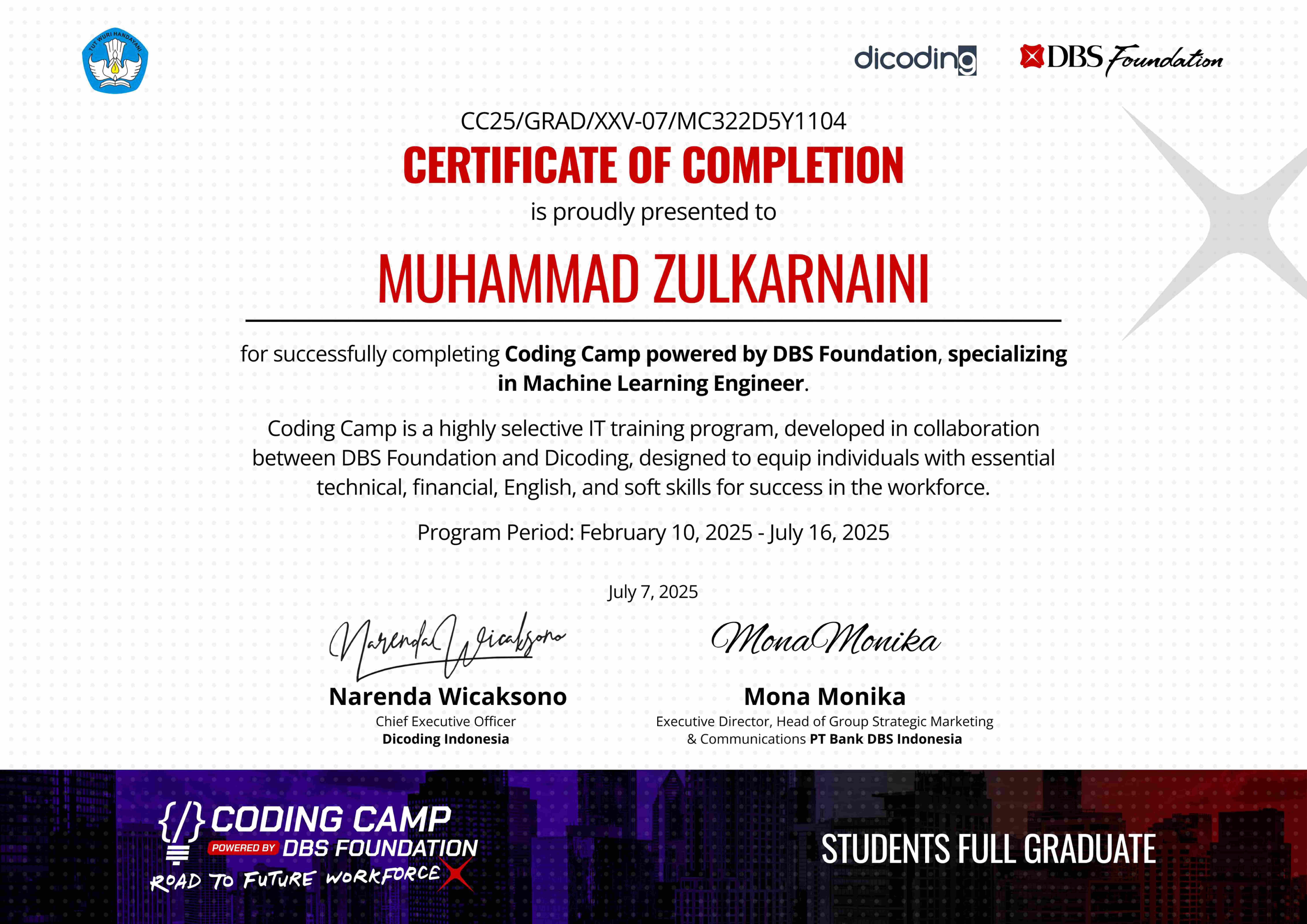 Coding Camp — Machine Learning (Dicoding × DBS Foundation)